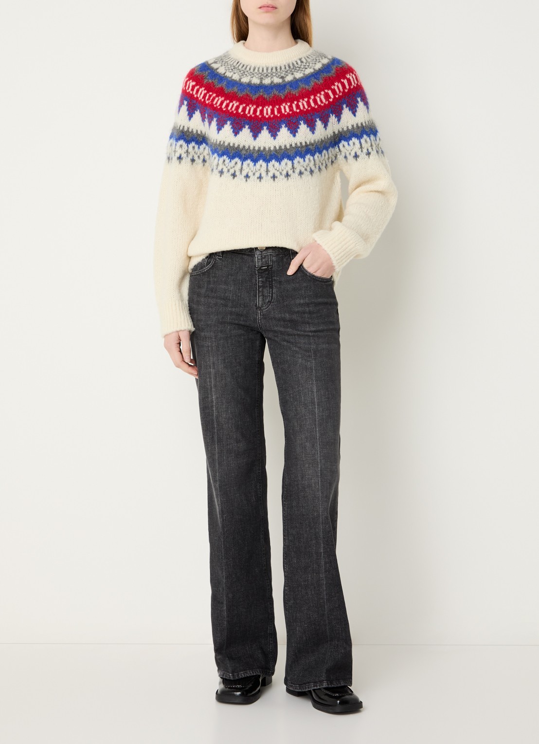 CLOSED Grofgebreide trui in alpaca wolblend met print - voorkant 2 creme