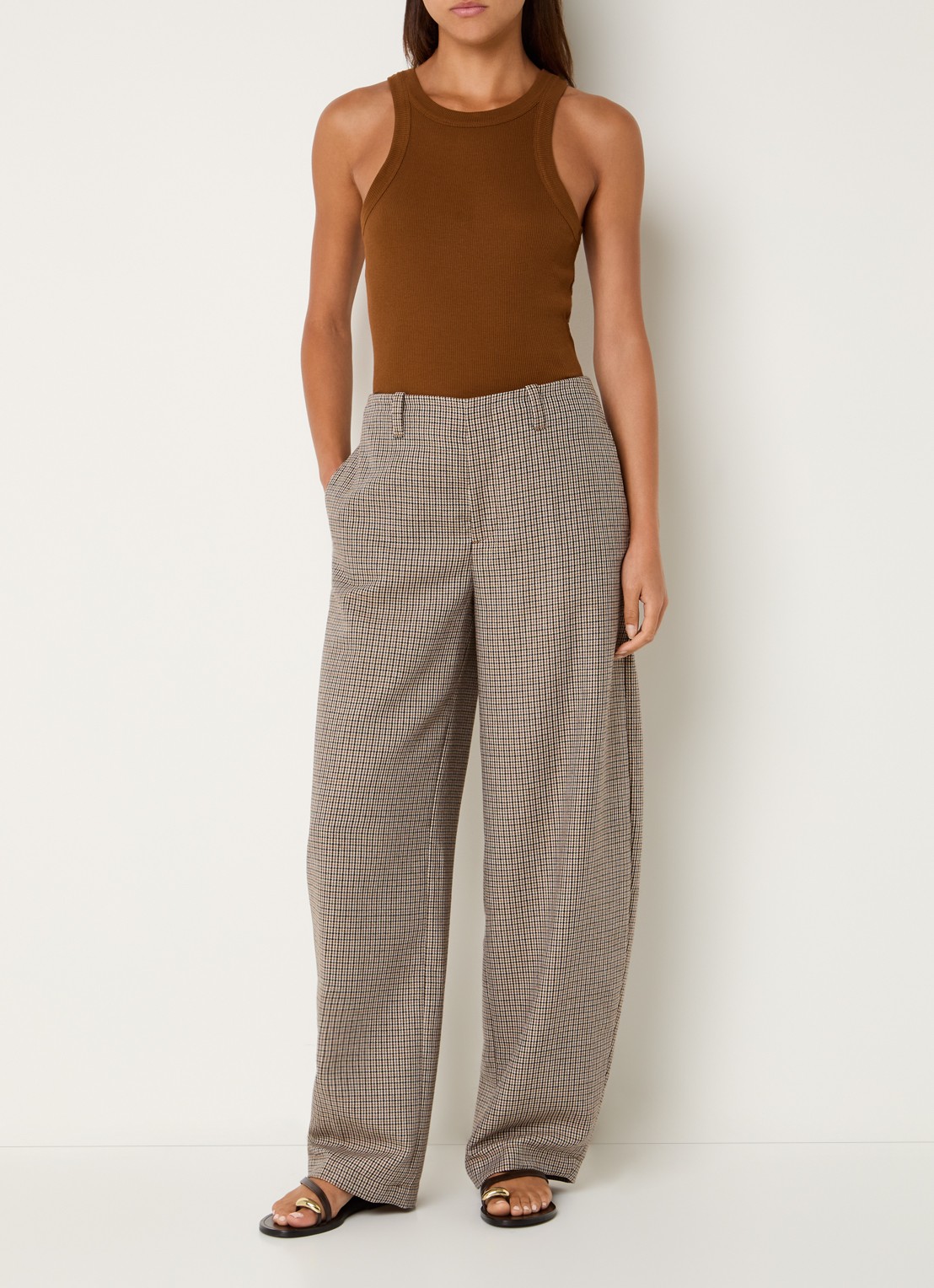 CLOSED High waist wide fit pantalon met pied-de-poule dessin - voorkant 4 lichtbruin