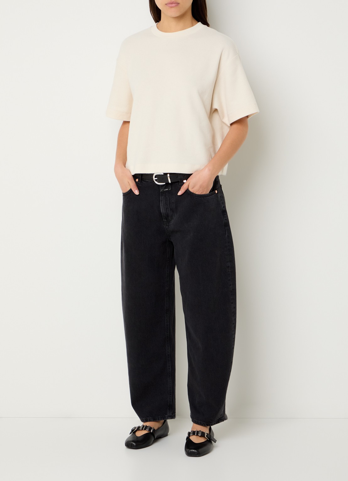 CLOSED Jazzie high waist wide leg jeans van  katoen - voorkant 2 donkergrijs