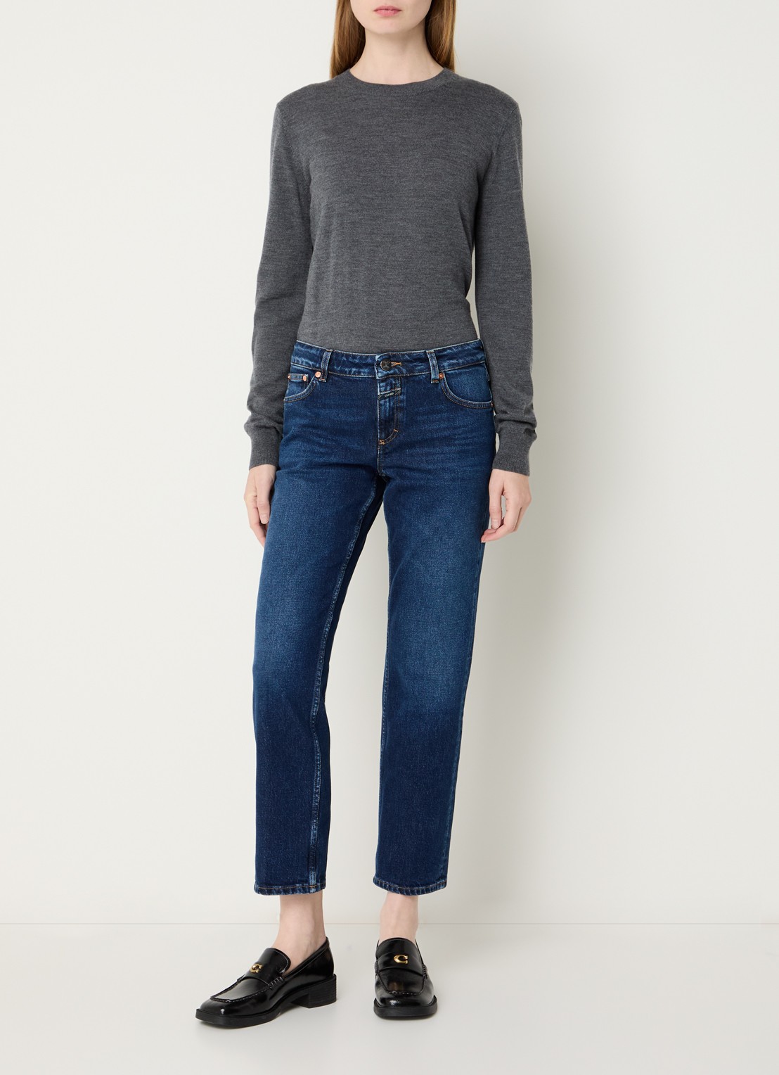 CLOSED Junna high waist straight leg jeans met donkere wassing - voorkant 4 indigo
