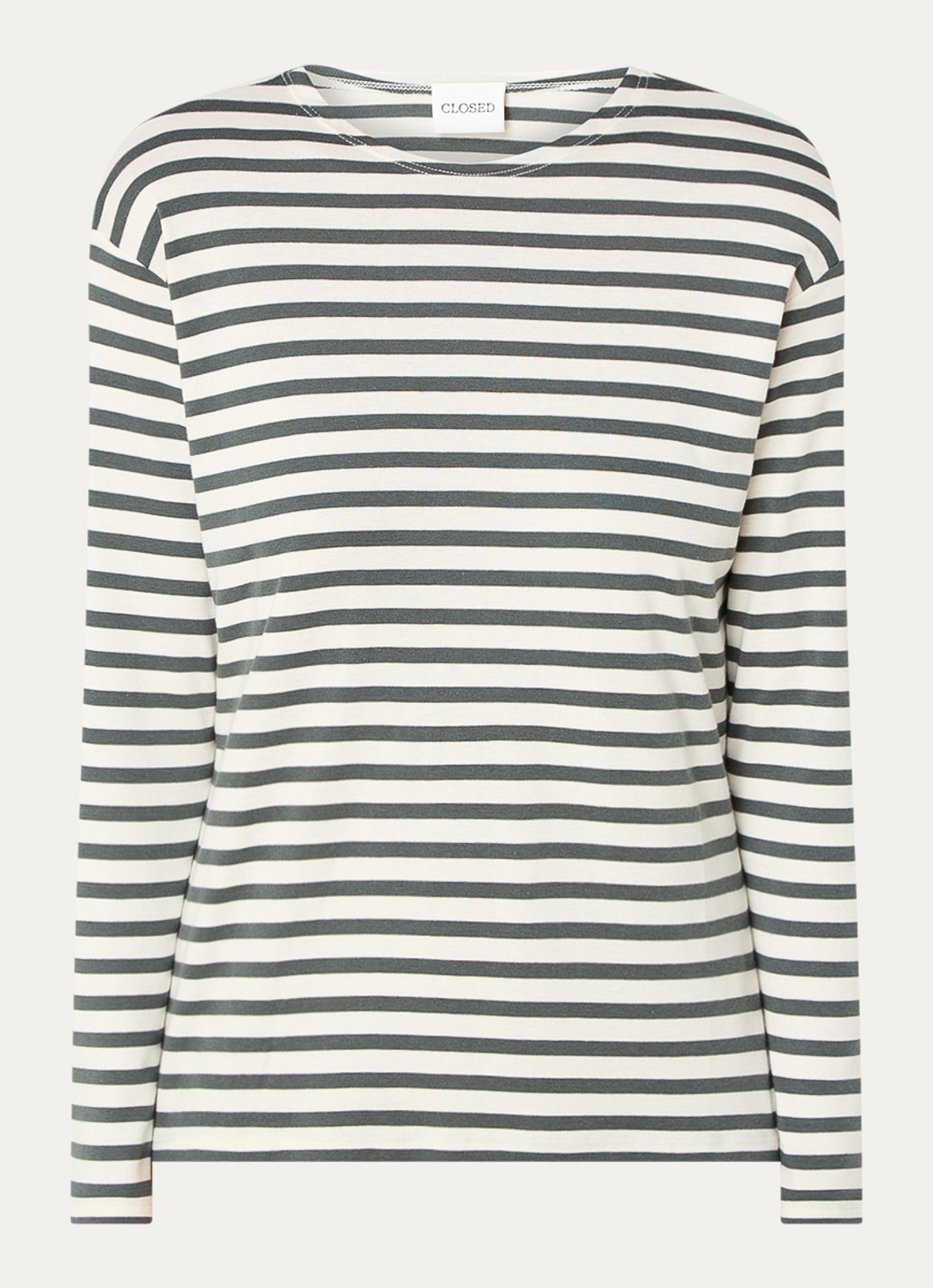 CLOSED Longsleeve met streepprint  - voorkant 3 legergroen
