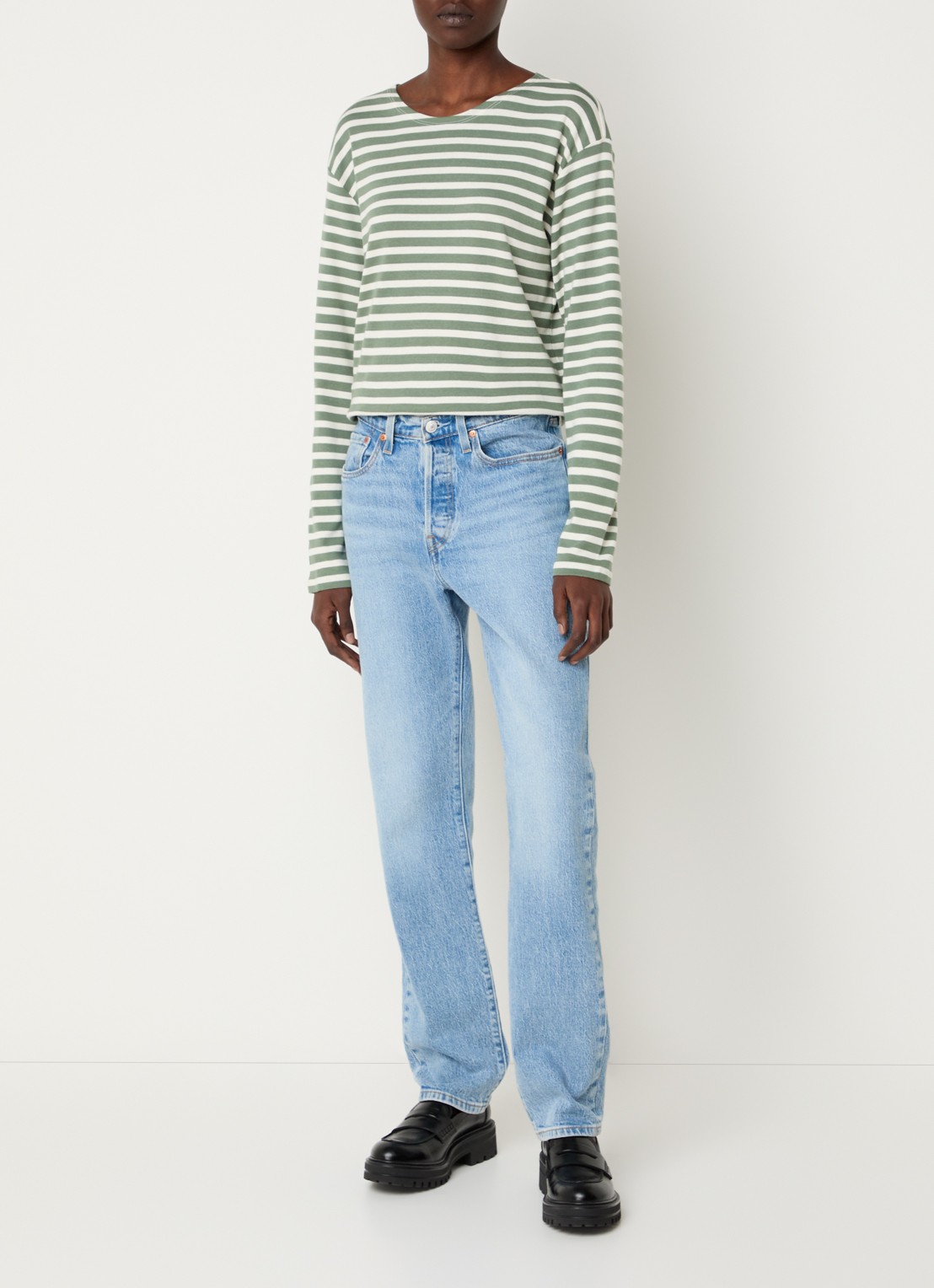 CLOSED Longsleeve met streepprint  - voorkant 2 lichtgroen