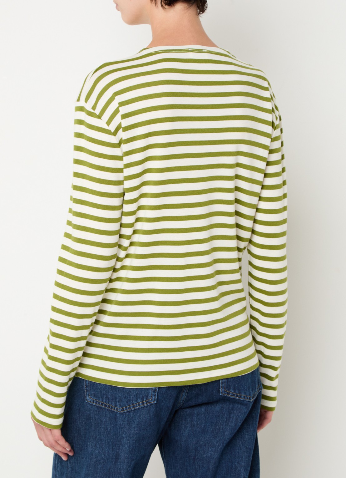 CLOSED Longsleeve met streepprint  - achterkant olijfgroen