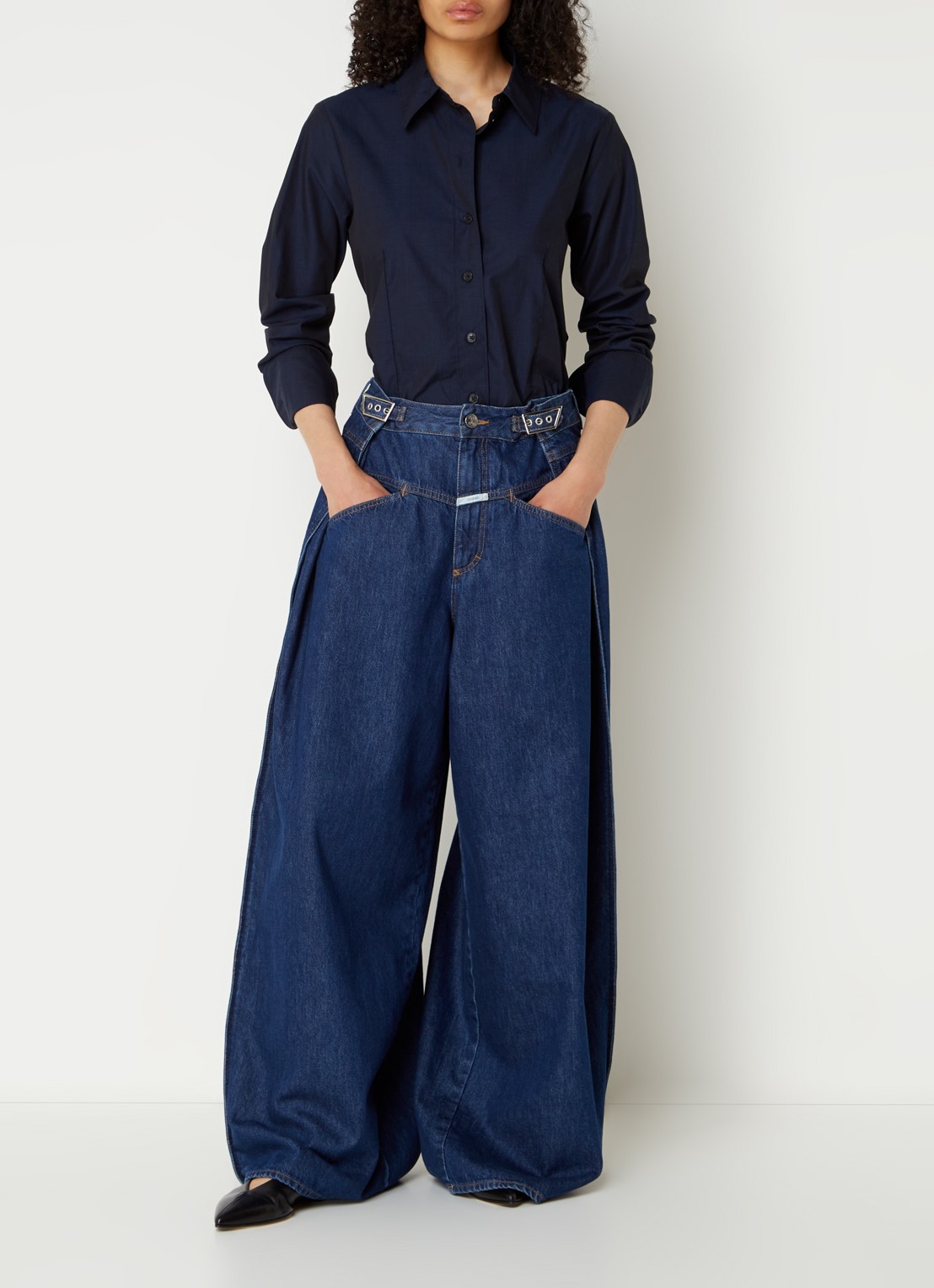 CLOSED Margo-X high waist wide leg jeans met ceintuur  - voorkant 3 indigo