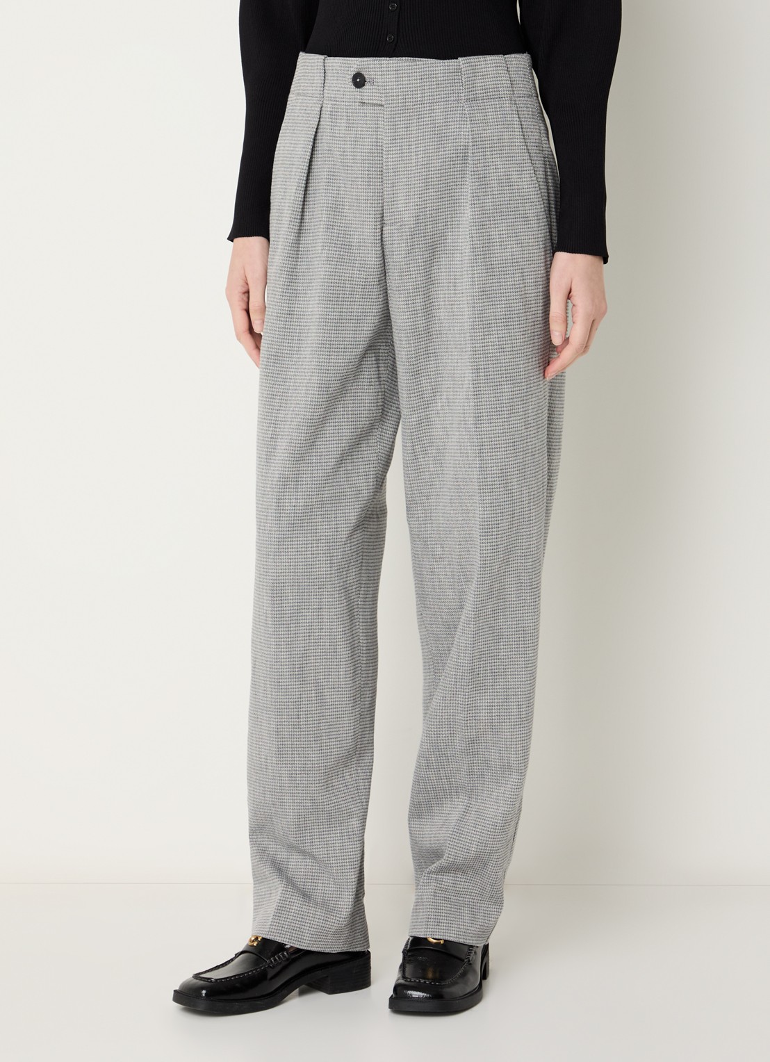 CLOSED Mawson high waist loose fit pantalon met pied-de-poule dessin - detail 3 lichtgrijs
