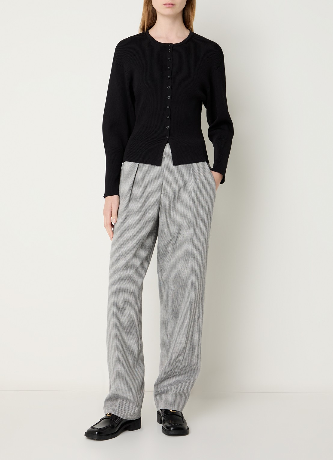 CLOSED Mawson high waist loose fit pantalon met pied-de-poule dessin - voorkant 2 lichtgrijs