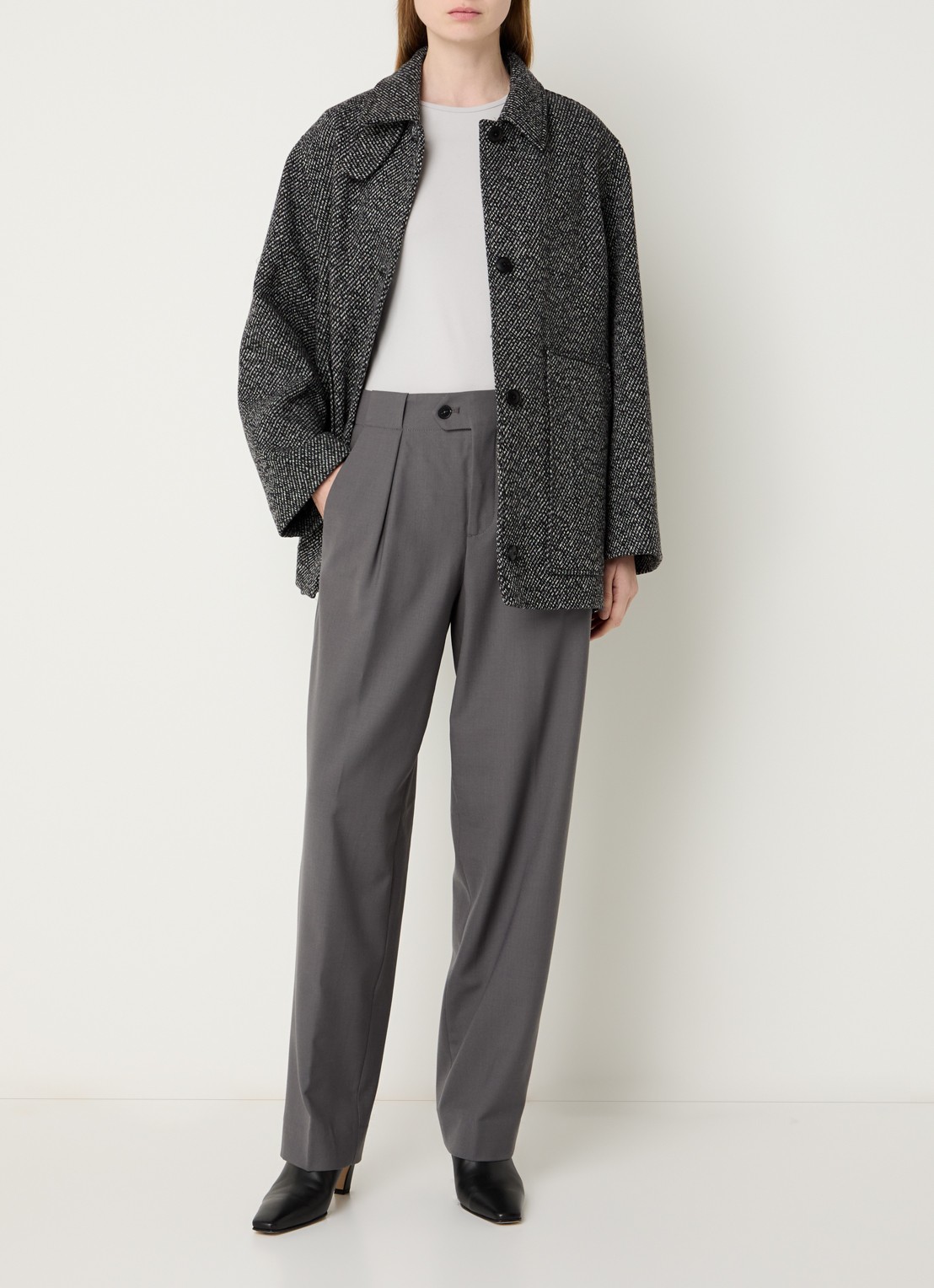 CLOSED Mawson mid waist tapered fit pantalon in wolblend - voorkant 2 grijs