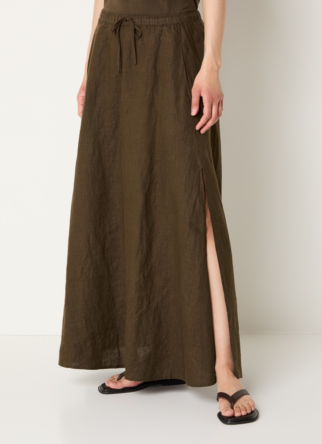 CLOSED Maxi rok van linnen met split - detail 4 donkerbruin
