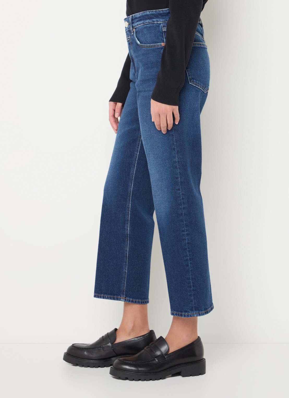 CLOSED Milo high waist cropped straight leg jeans met donkere wassing  - detail 5 donkerblauw