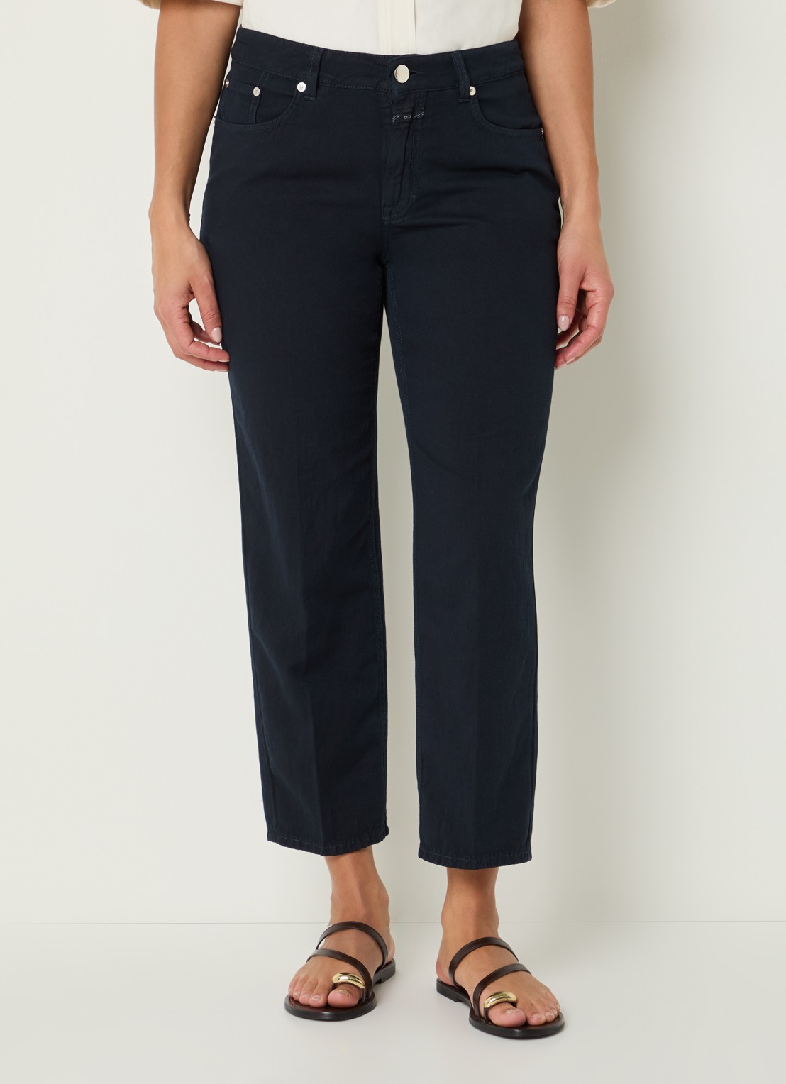 CLOSED Milo high waist straight fit cropped broek met steekzakken - detail 3 donkerblauw
