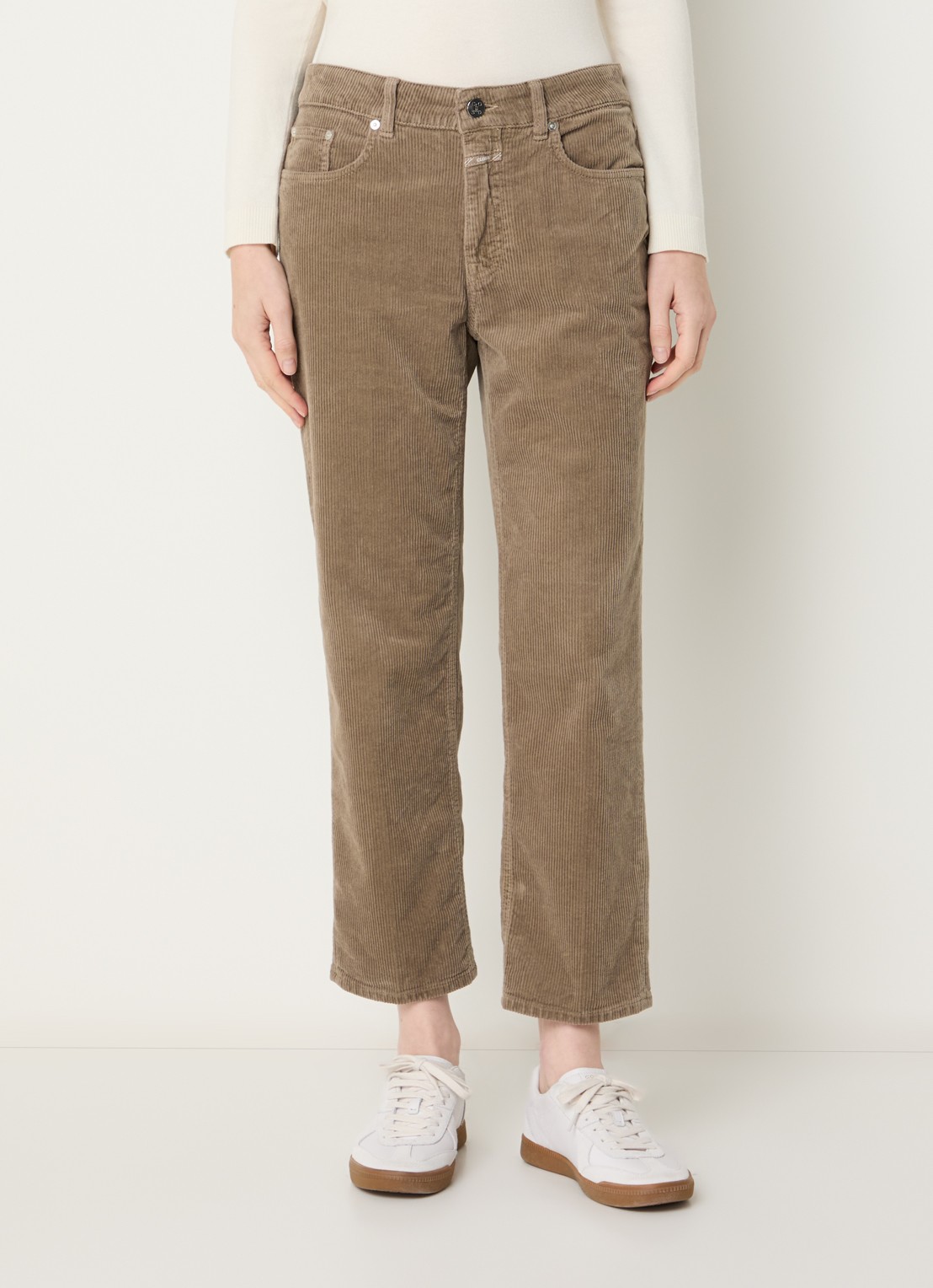 CLOSED Milo mid waist cropped straight fit broek van corduroy - detail 2 khaki