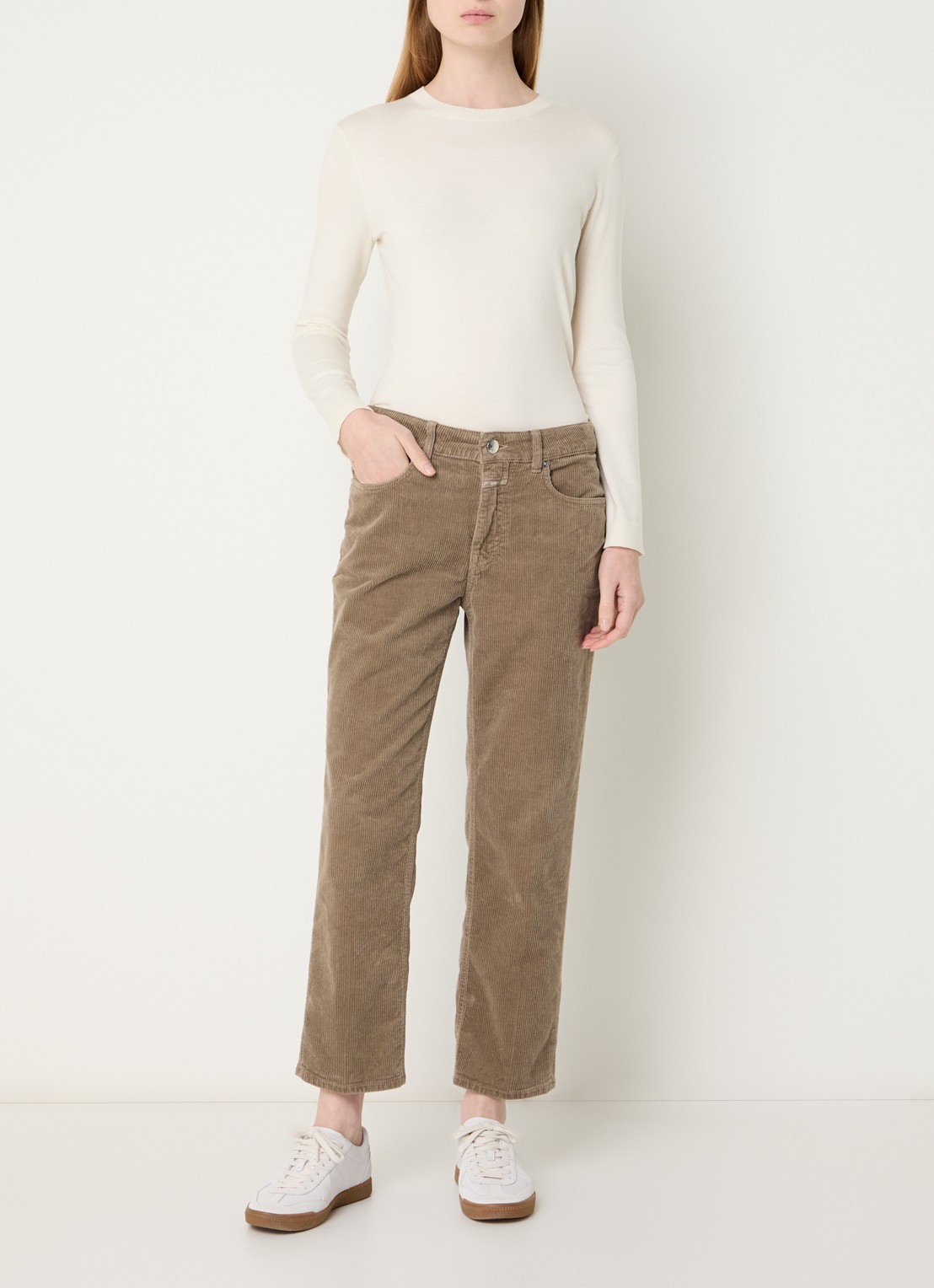 CLOSED Milo mid waist cropped straight fit broek van corduroy - voorkant 5 khaki
