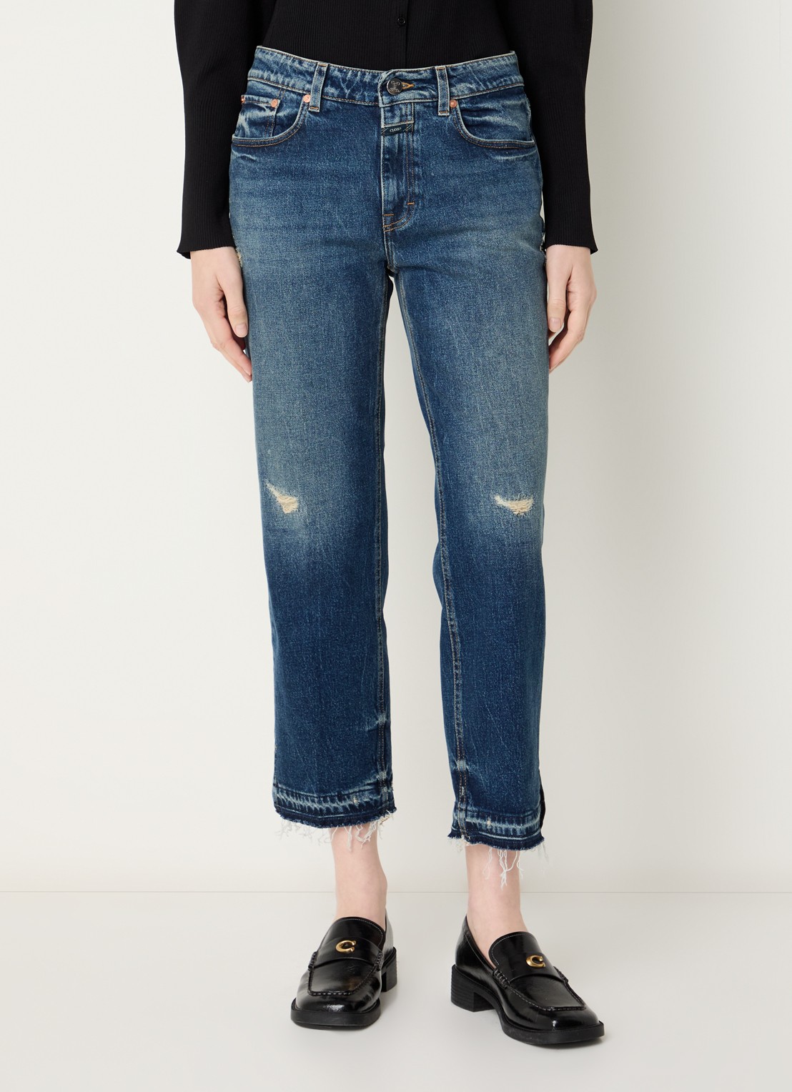 CLOSED Milo mid waist straight leg cropped jeans met medium wassing - detail indigo