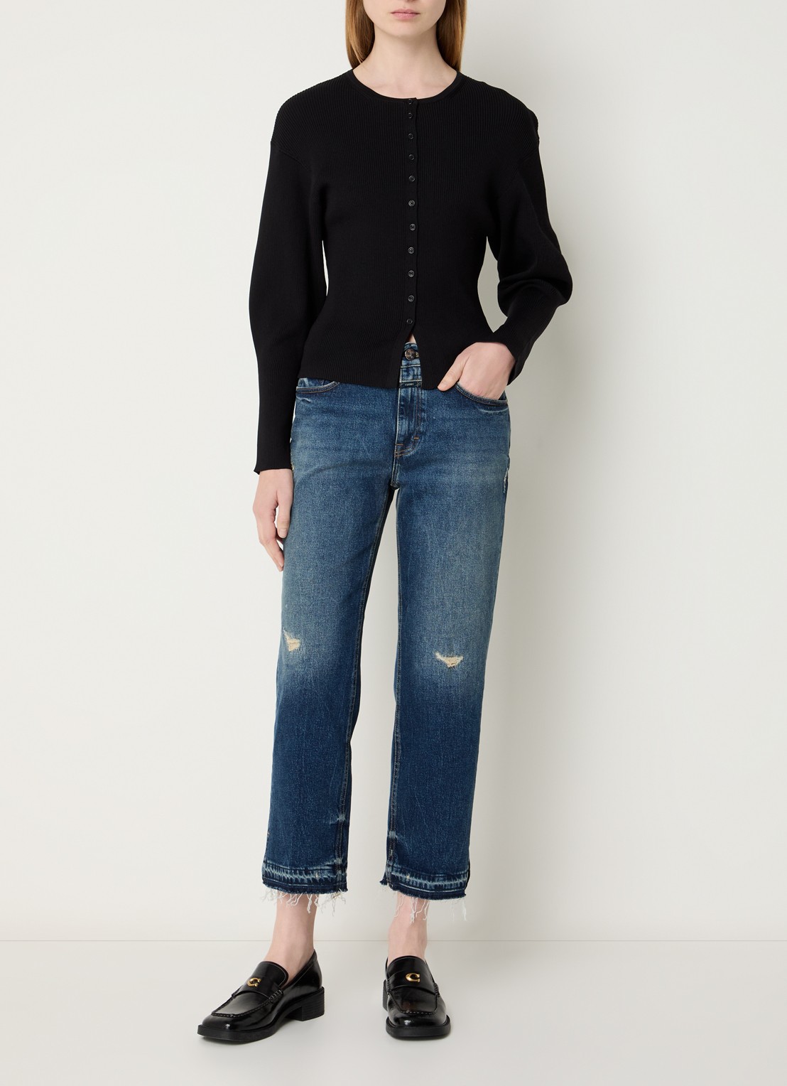 CLOSED Milo mid waist straight leg cropped jeans met medium wassing - voorkant 4 indigo