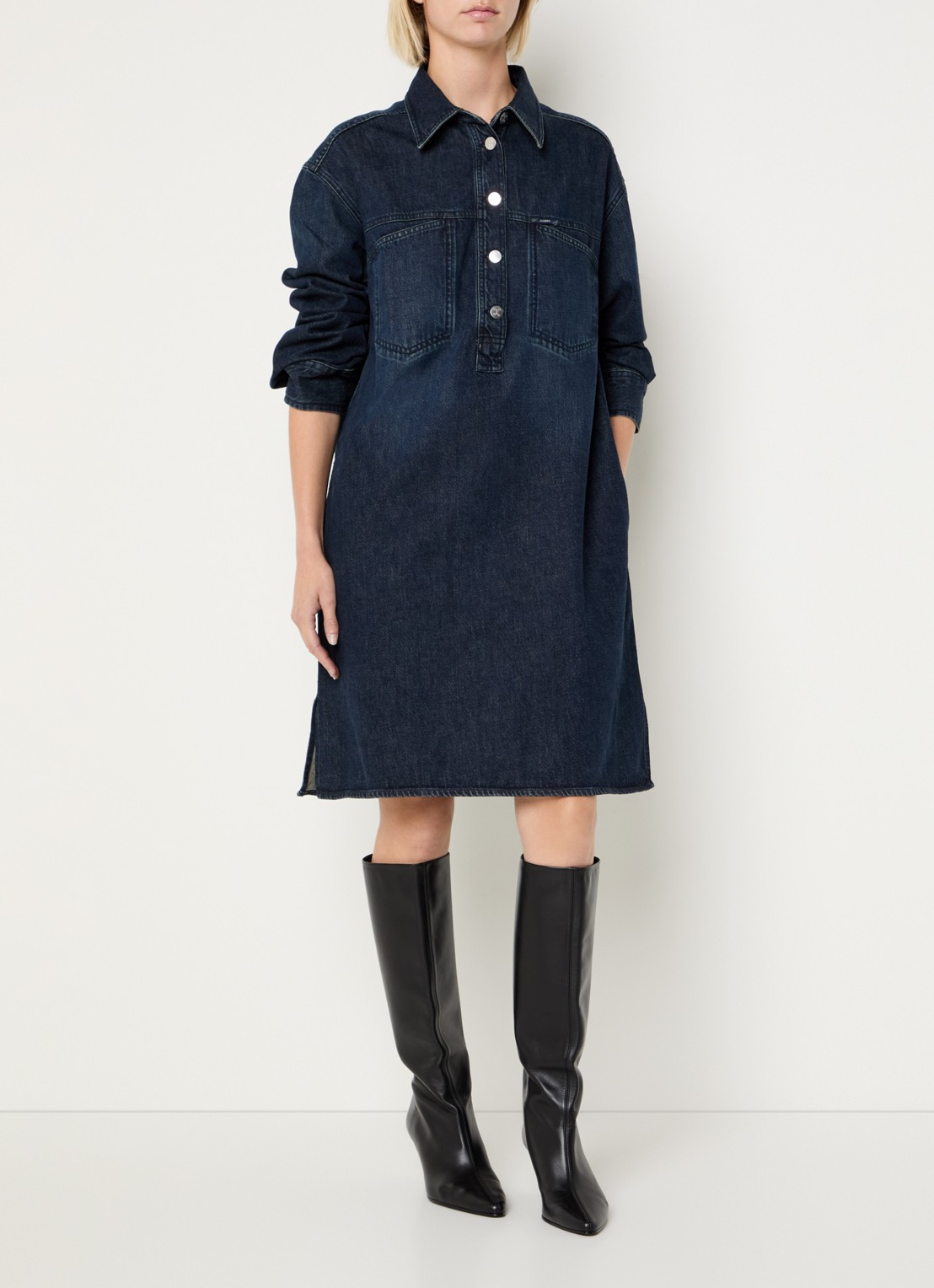 CLOSED Mini denim tuniekjurk met steekzakken  - voorkant 4 indigo
