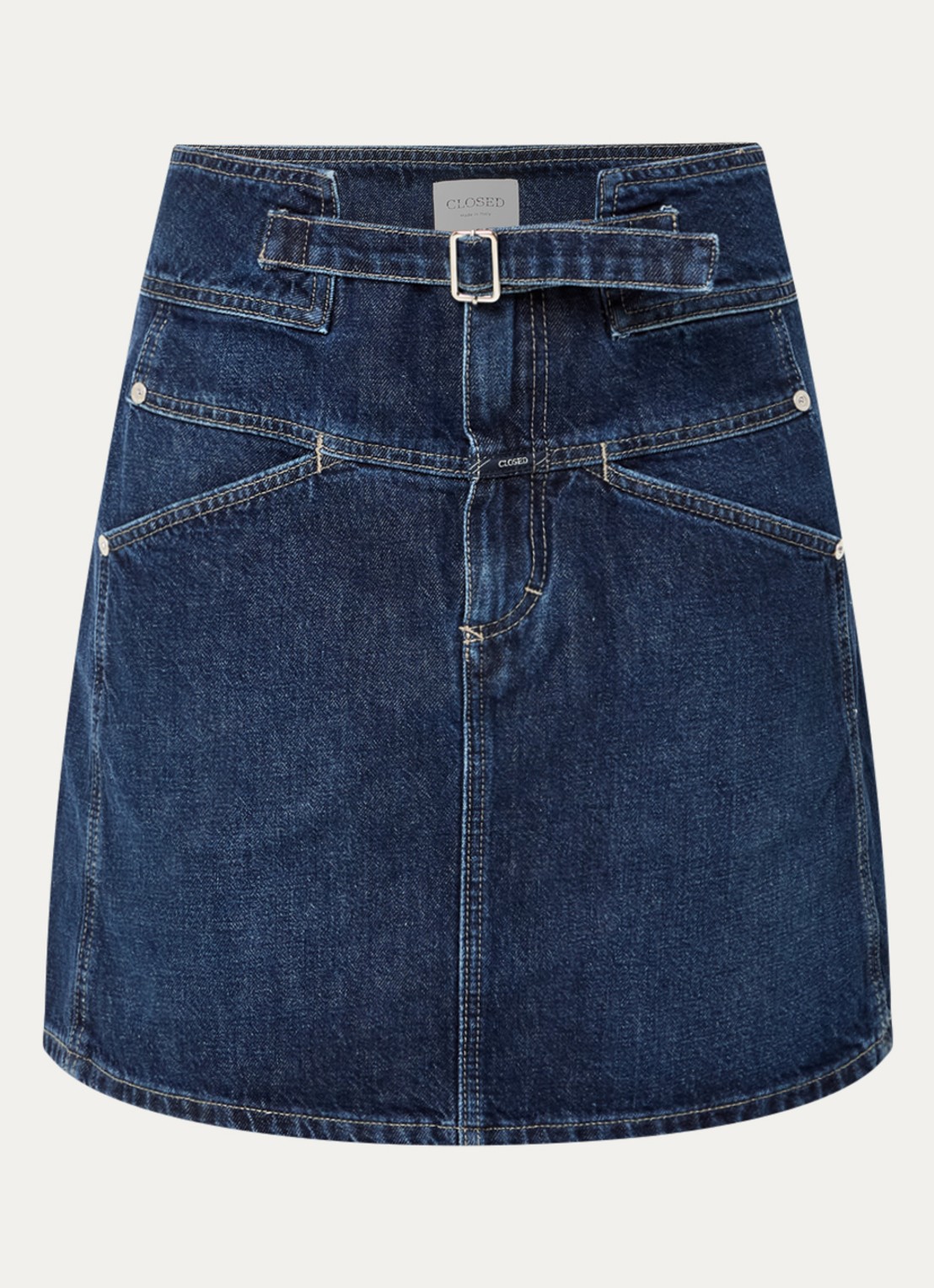 CLOSED Mini spijkerrok met ceintuur - voorkant indigo