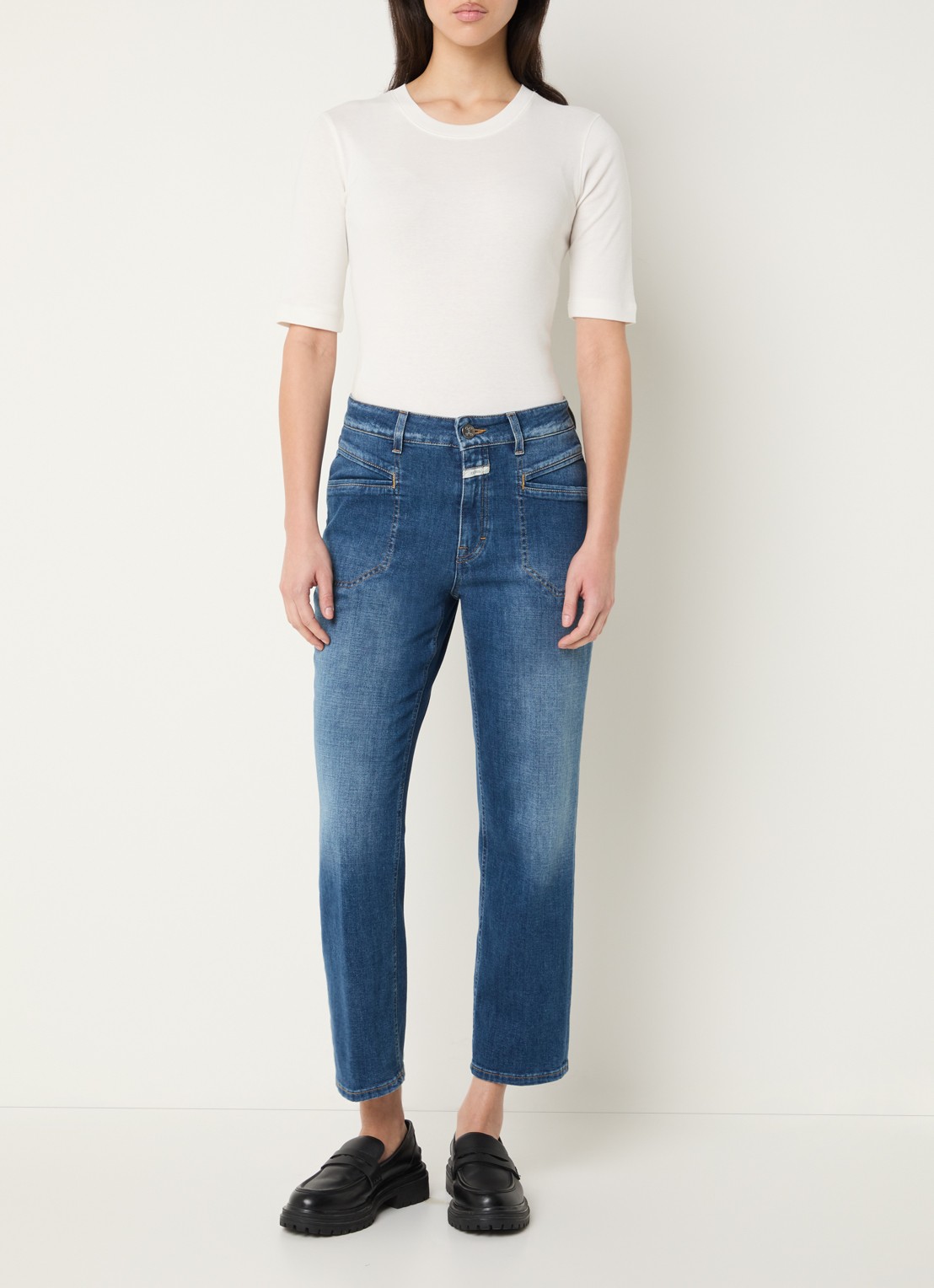 CLOSED Mira-X mid waist straight leg cropped jeans met medium wassing - voorkant 4 indigo
