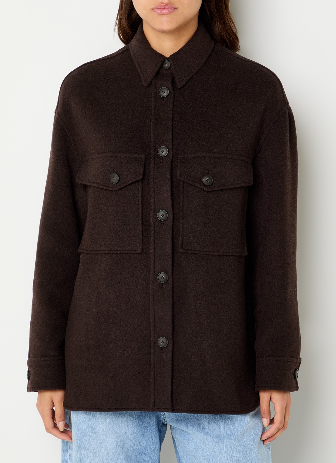 CLOSED Overshirt in wolblend met klepzakken - detail donkerbruin