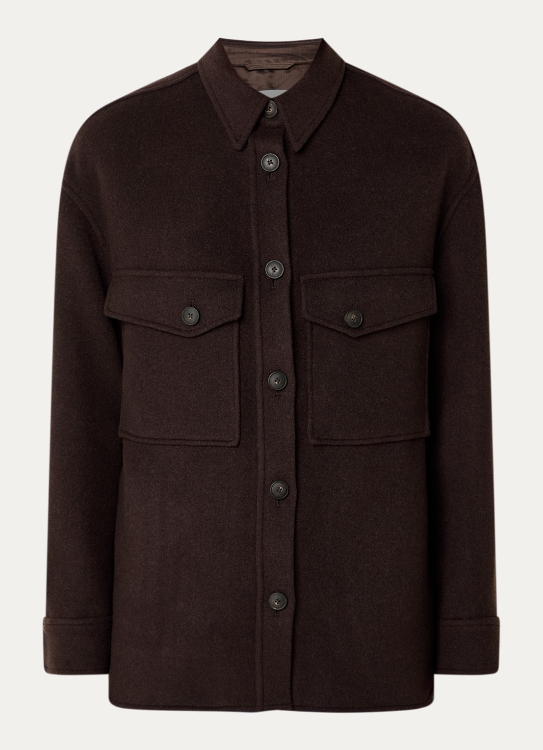 CLOSED Overshirt in wolblend met klepzakken - voorkant 2 donkerbruin