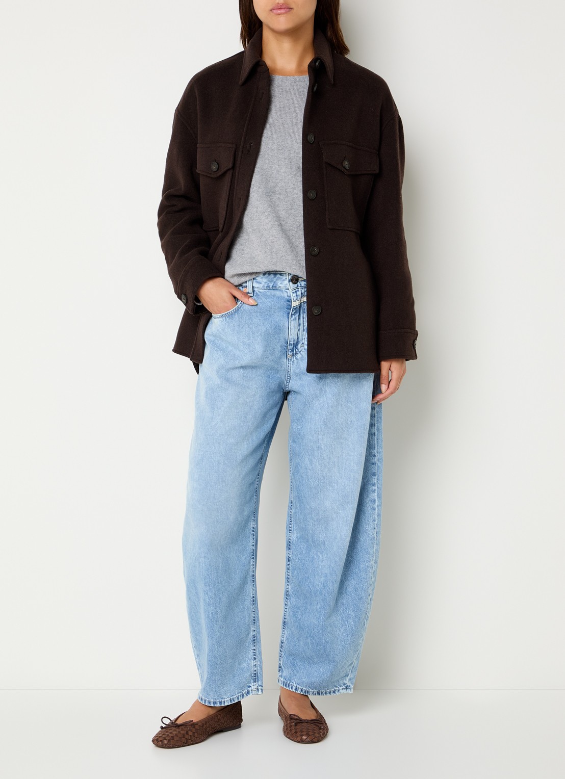 CLOSED Overshirt in wolblend met klepzakken - voorkant 3 donkerbruin