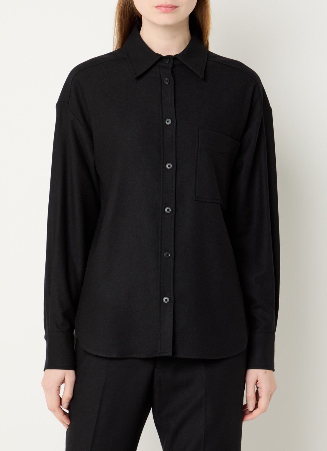 CLOSED Oversized blouse in wolblend met borstzak - detail 4 zwart