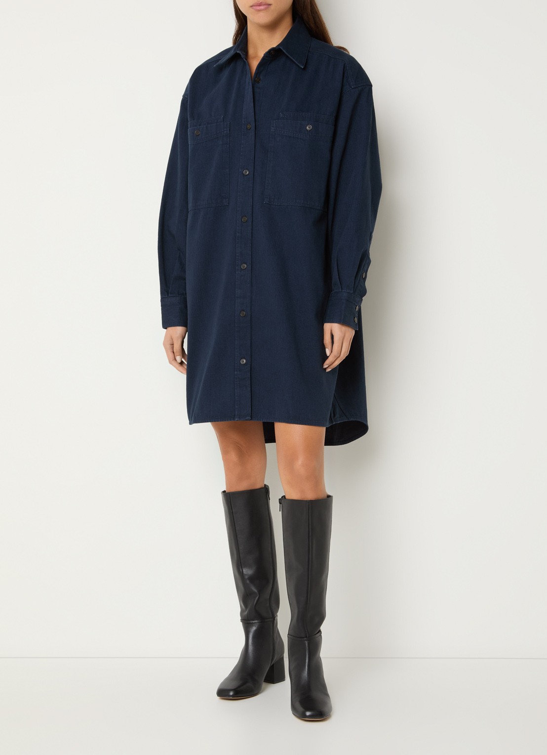 CLOSED Oversized mini blousejurk met borstzakken - voorkant 4 donkerblauw