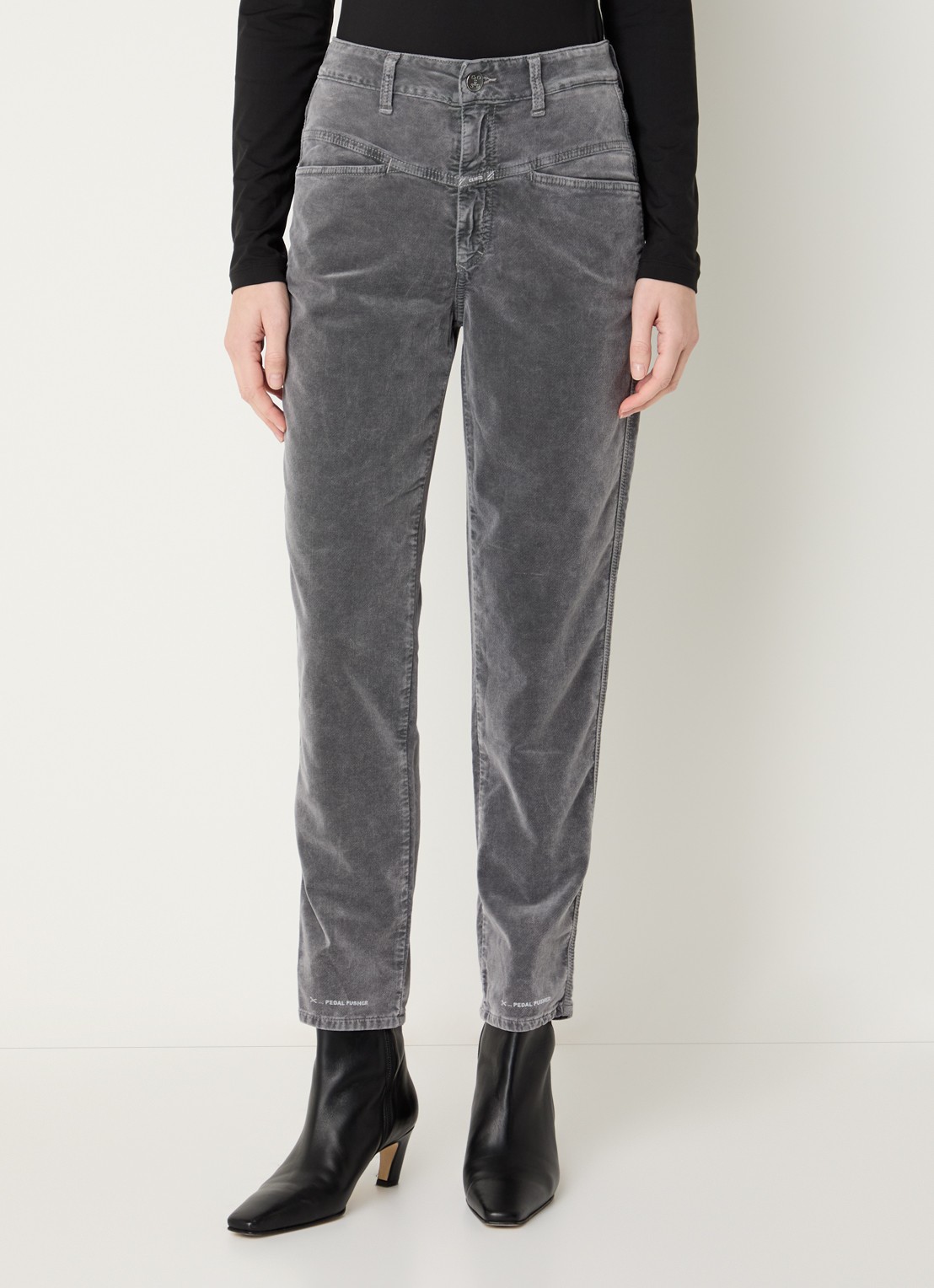 CLOSED Pedal Pusher mid waist cropped tapered fit broek van fluweel - detail 3 middengrijs