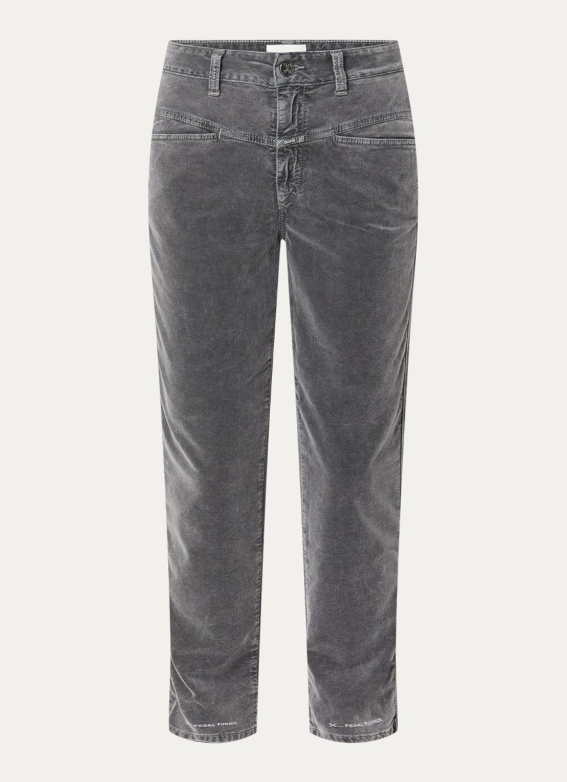 CLOSED Pedal Pusher mid waist cropped tapered fit broek van fluweel - voorkant middengrijs