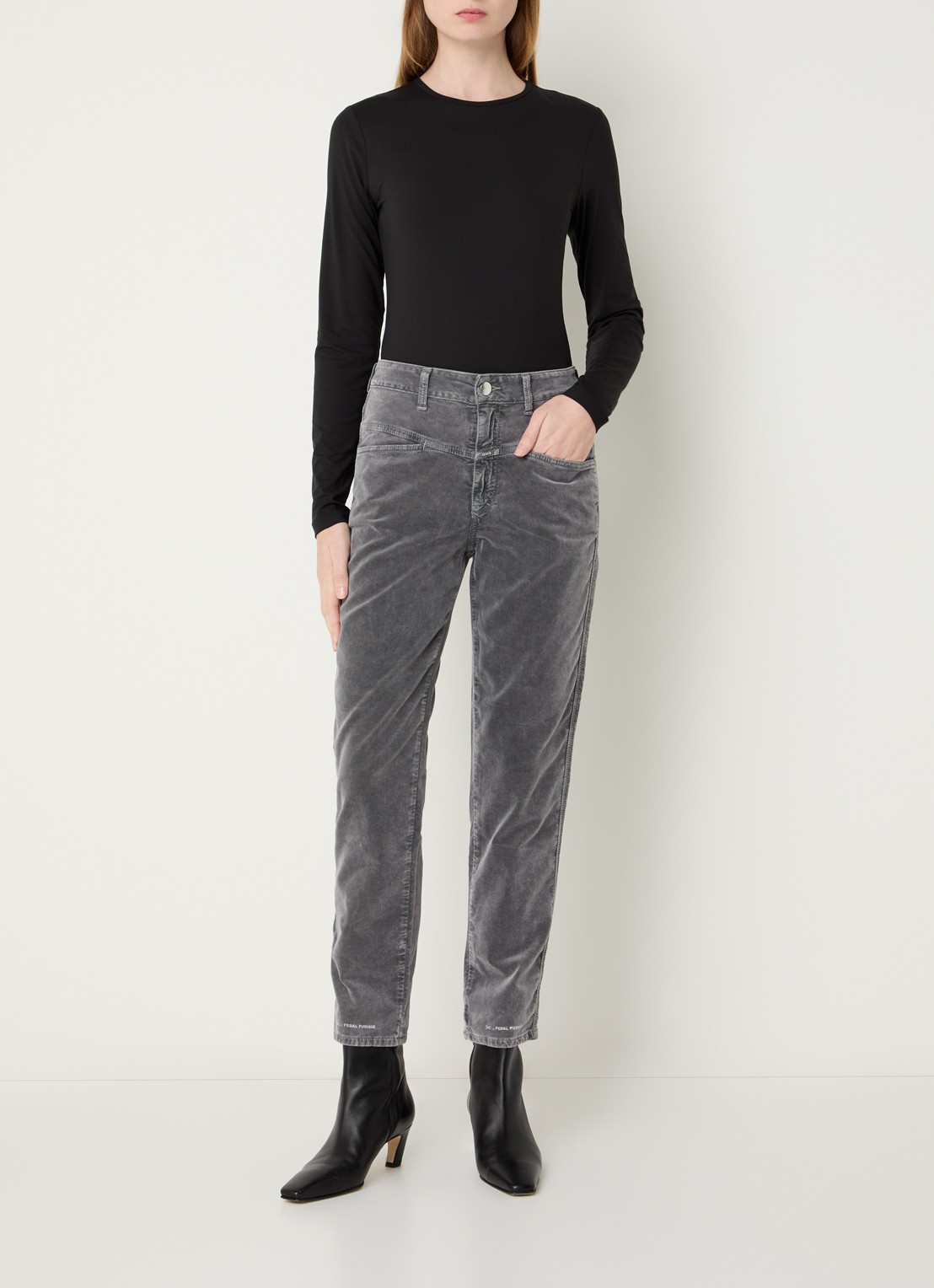 CLOSED Pedal Pusher mid waist cropped tapered fit broek van fluweel - voorkant 2 middengrijs
