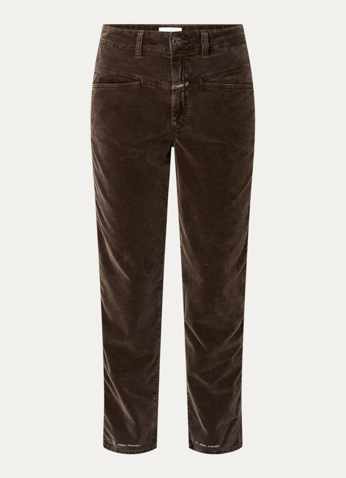CLOSED Pedal Pusher mid waist cropped tapered fit broek van fluweel - voorkant bronsgroen
