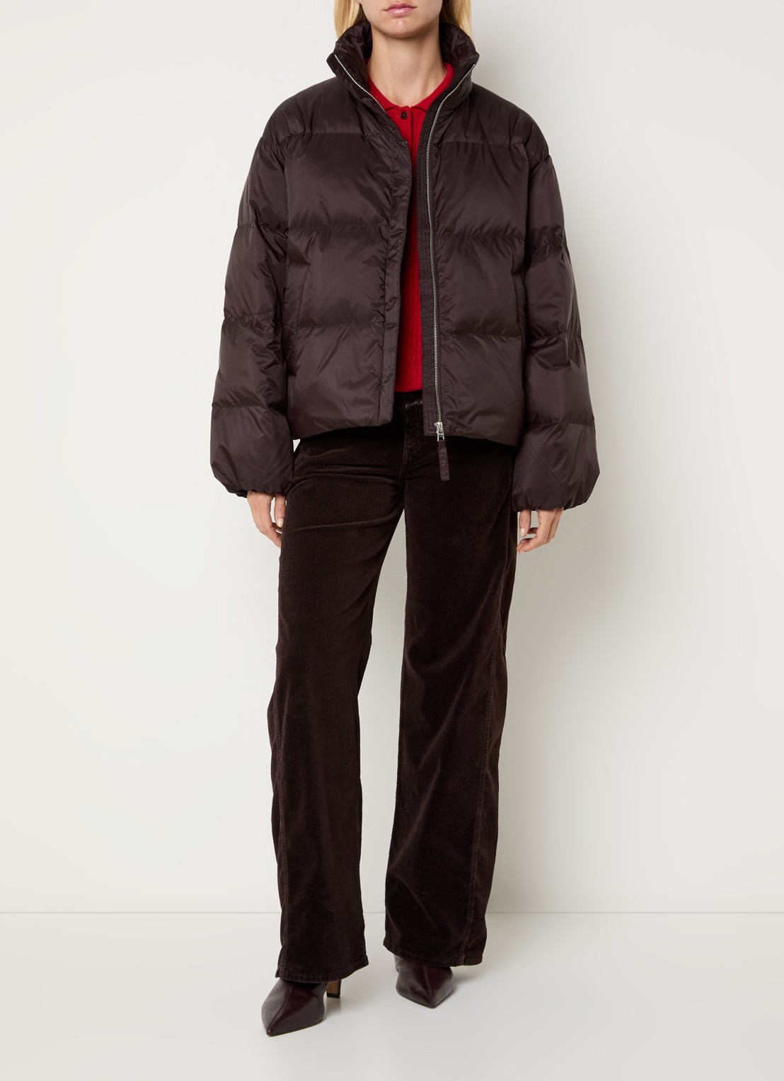 CLOSED Puffer jack met donsvulling en opstaande kraag - voorkant 3 donkerbruin