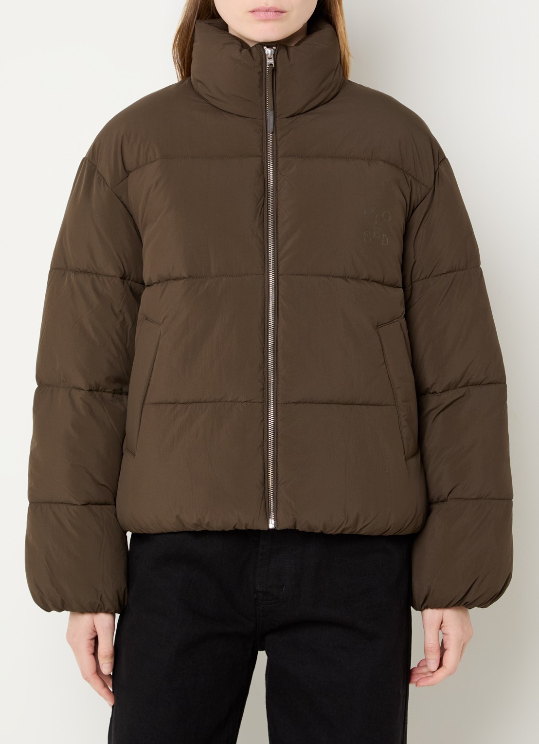 CLOSED Puffer jack met steekzakken en logo - detail lichtbruin