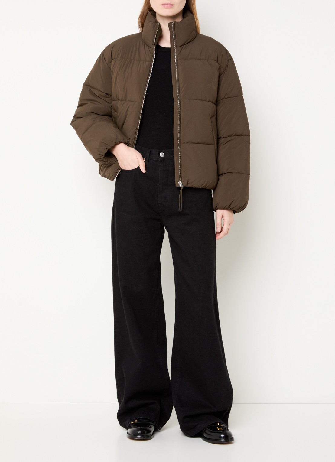 CLOSED Puffer jack met steekzakken en logo - voorkant 3 lichtbruin