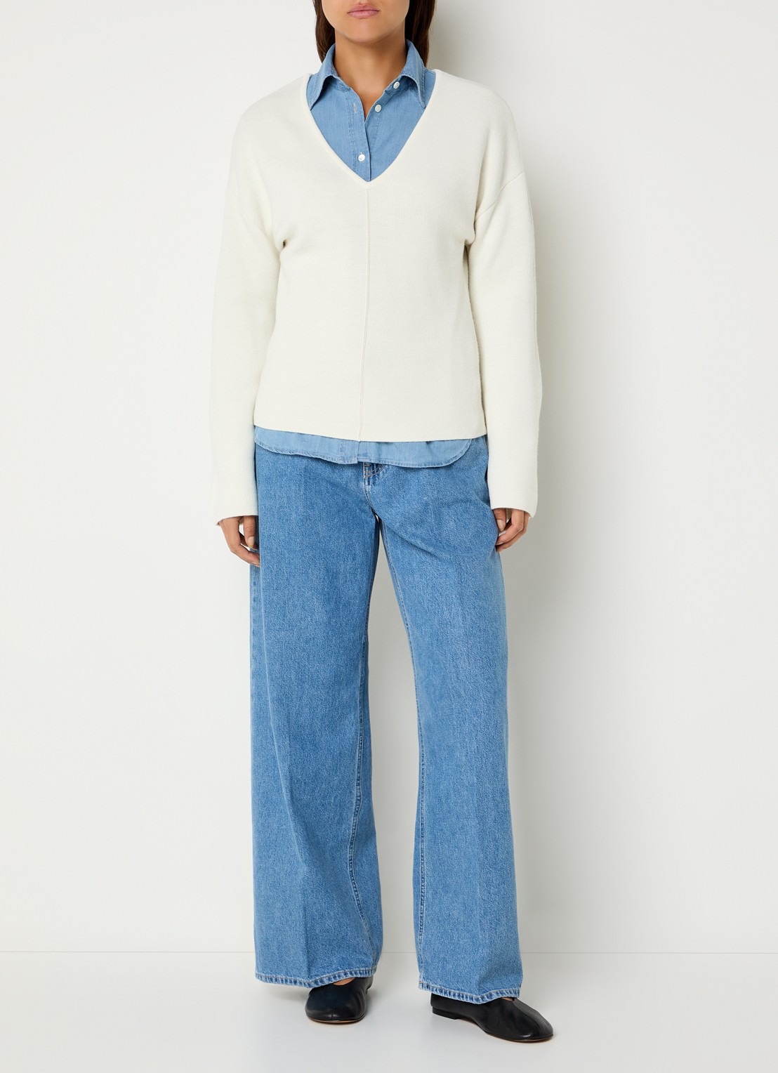 CLOSED Pullover van wol met trompetmouw - voorkant 4 gebroken wit