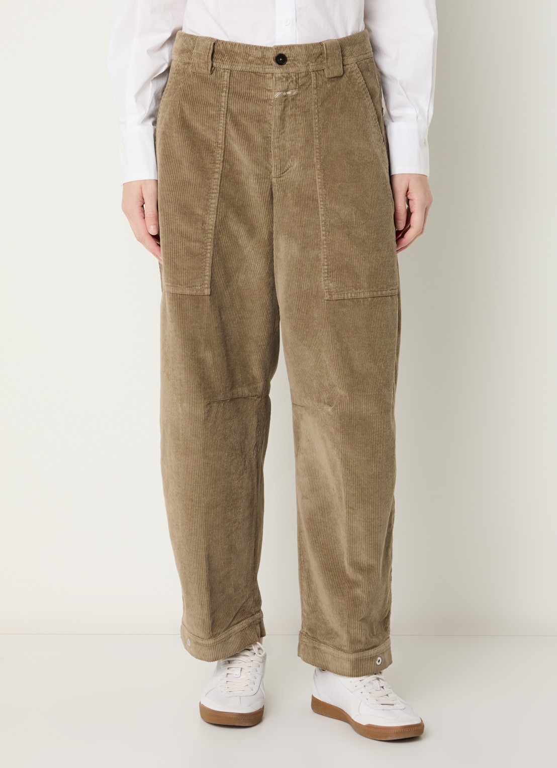 CLOSED Rhannon high waist cropped tapered fit broek van corduroy - detail 4 khaki