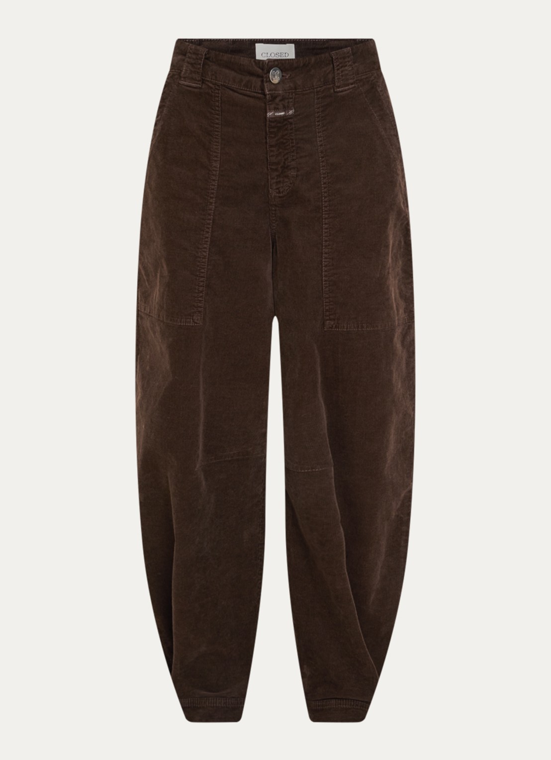 CLOSED Rhannon mid waist balloon fit broek van corduroy met opgestikte zakken - voorkant donkerbruin