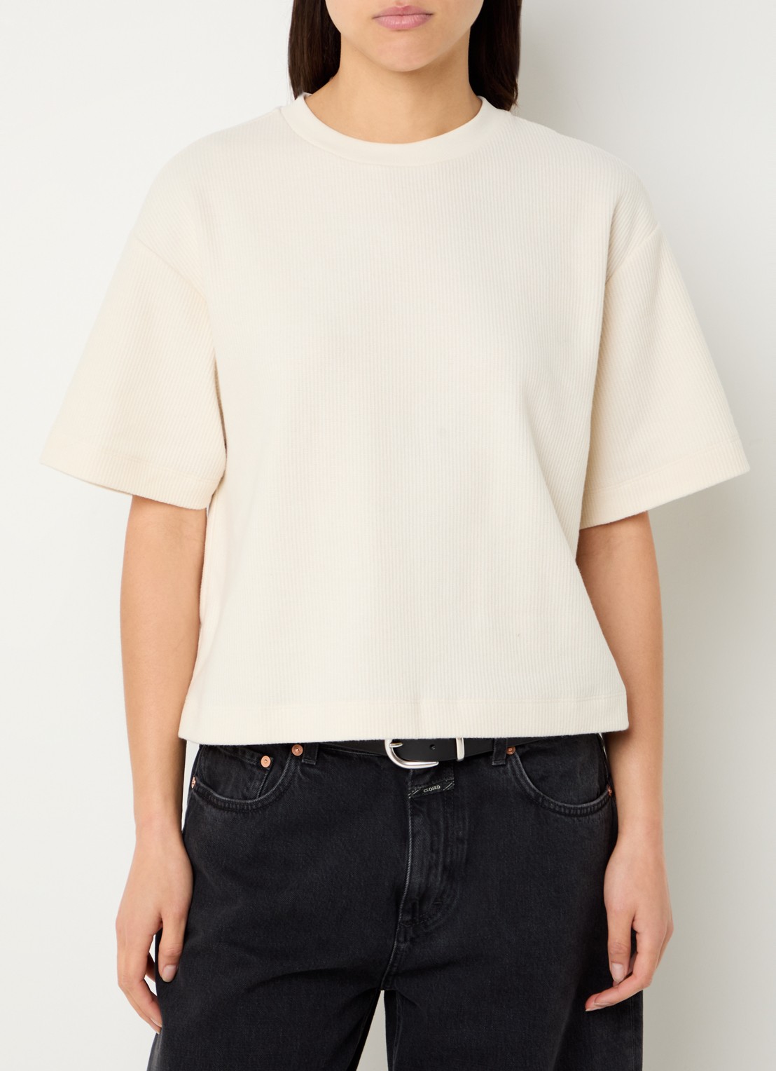 CLOSED Ribgebreid T-shirt met ronde hals - detail 3 gebroken wit