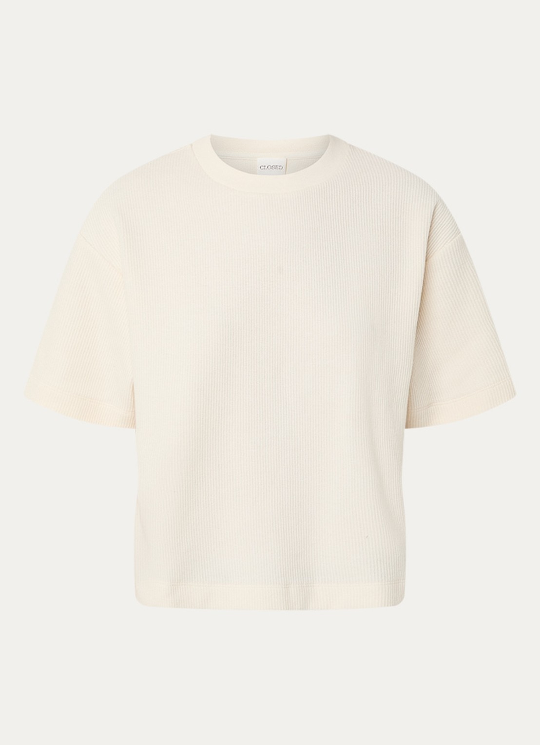 CLOSED Ribgebreid T-shirt met ronde hals - voorkant gebroken wit