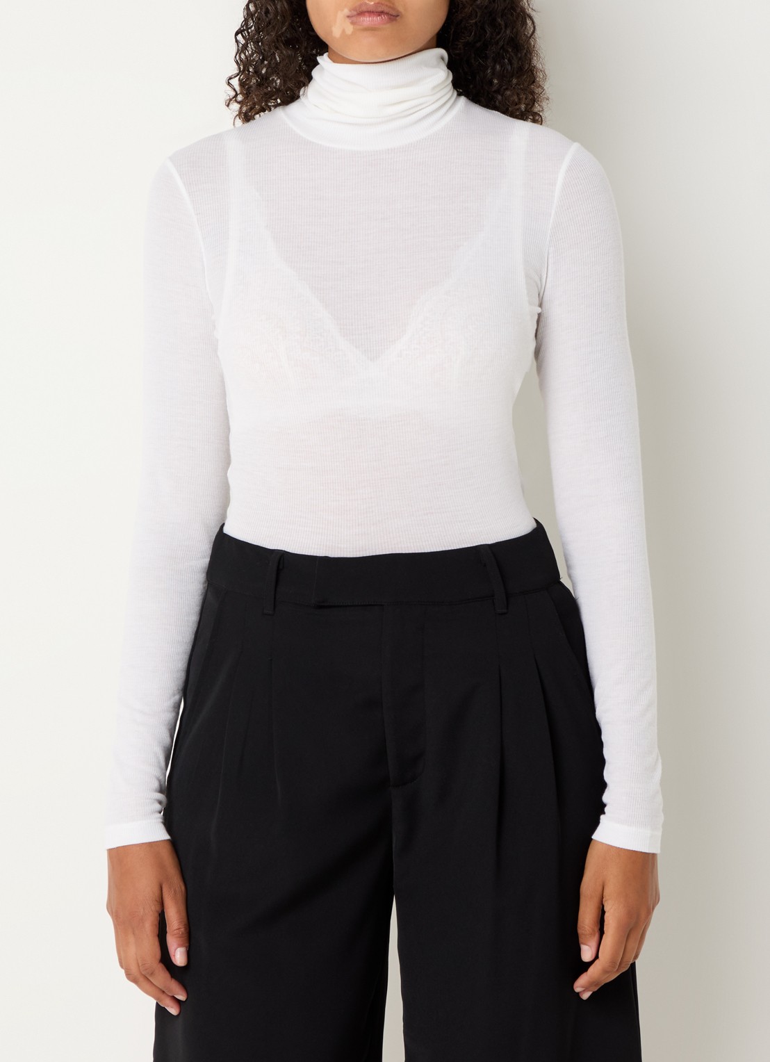 CLOSED Ribgebreide longsleeve in kasjmierblend met col - detail gebroken wit
