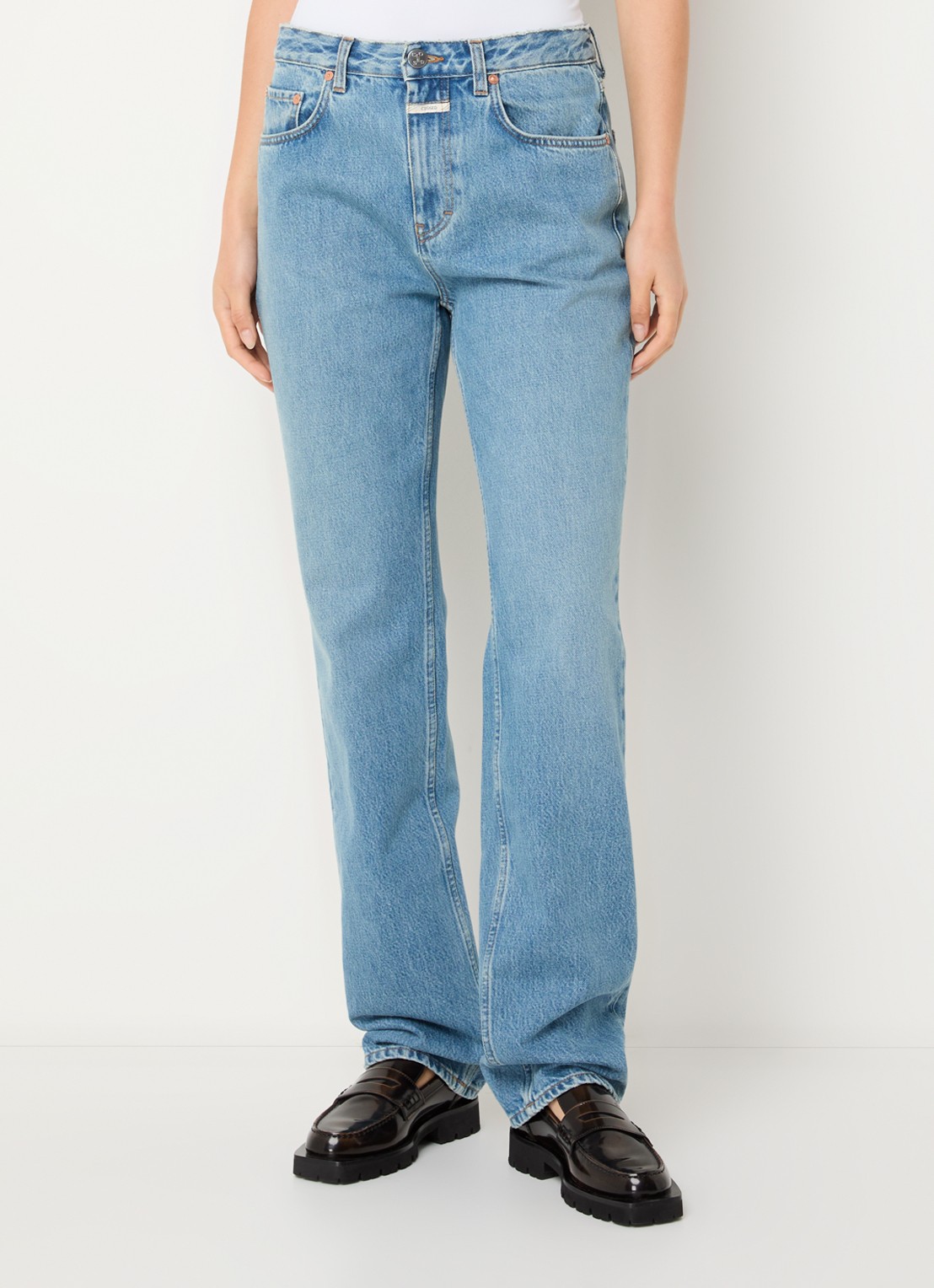 CLOSED Roan high waist straight leg jeans met lichte wassing  - detail 2 indigo