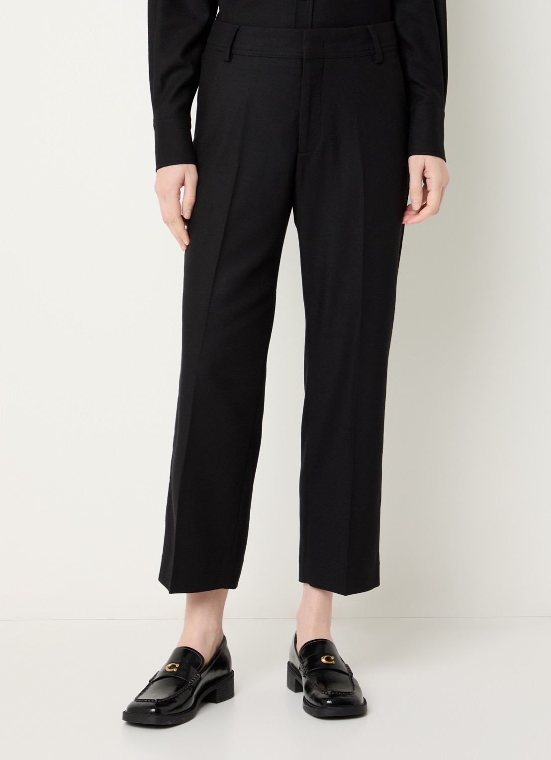 CLOSED Serandon high waist straight fit cropped pantalon in wolblend - detail 3 zwart