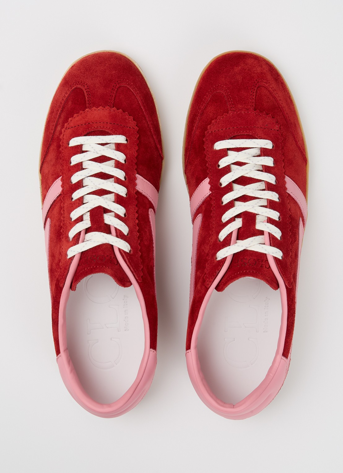 CLOSED Sneaker van suède met leren details - detail 4 kersenrood