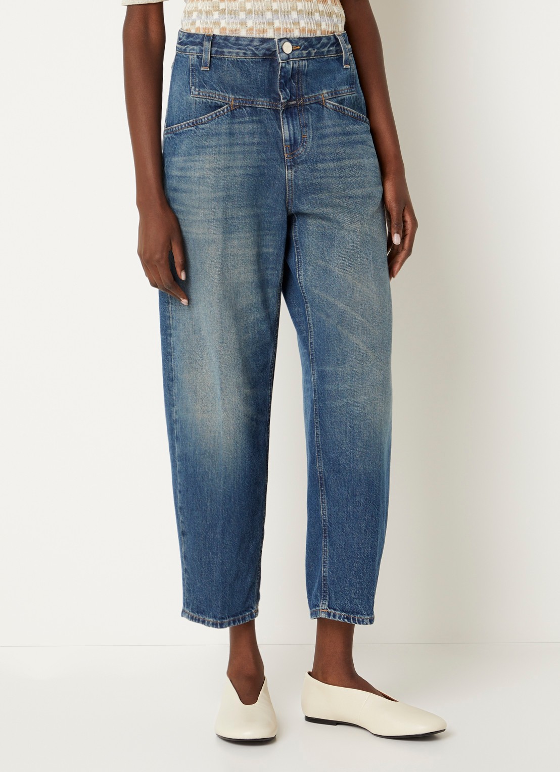 CLOSED Stover-x high waist wide fit jeans met medium wassing - detail indigo