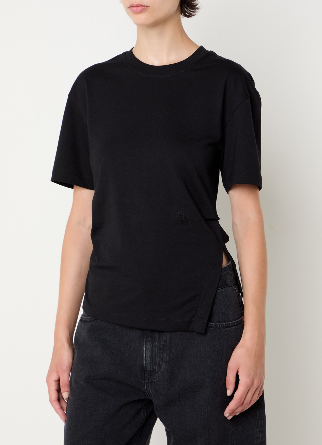 CLOSED T-shirt met logoborduring - detail zwart