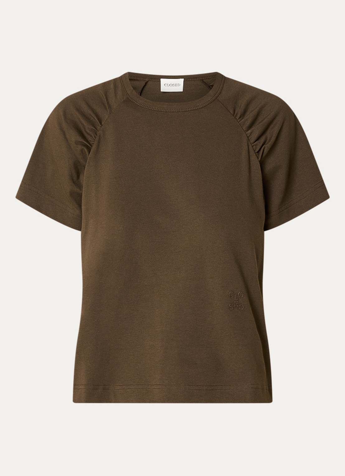 CLOSED T-shirt met logoborduring  - voorkant 2 donkerbruin