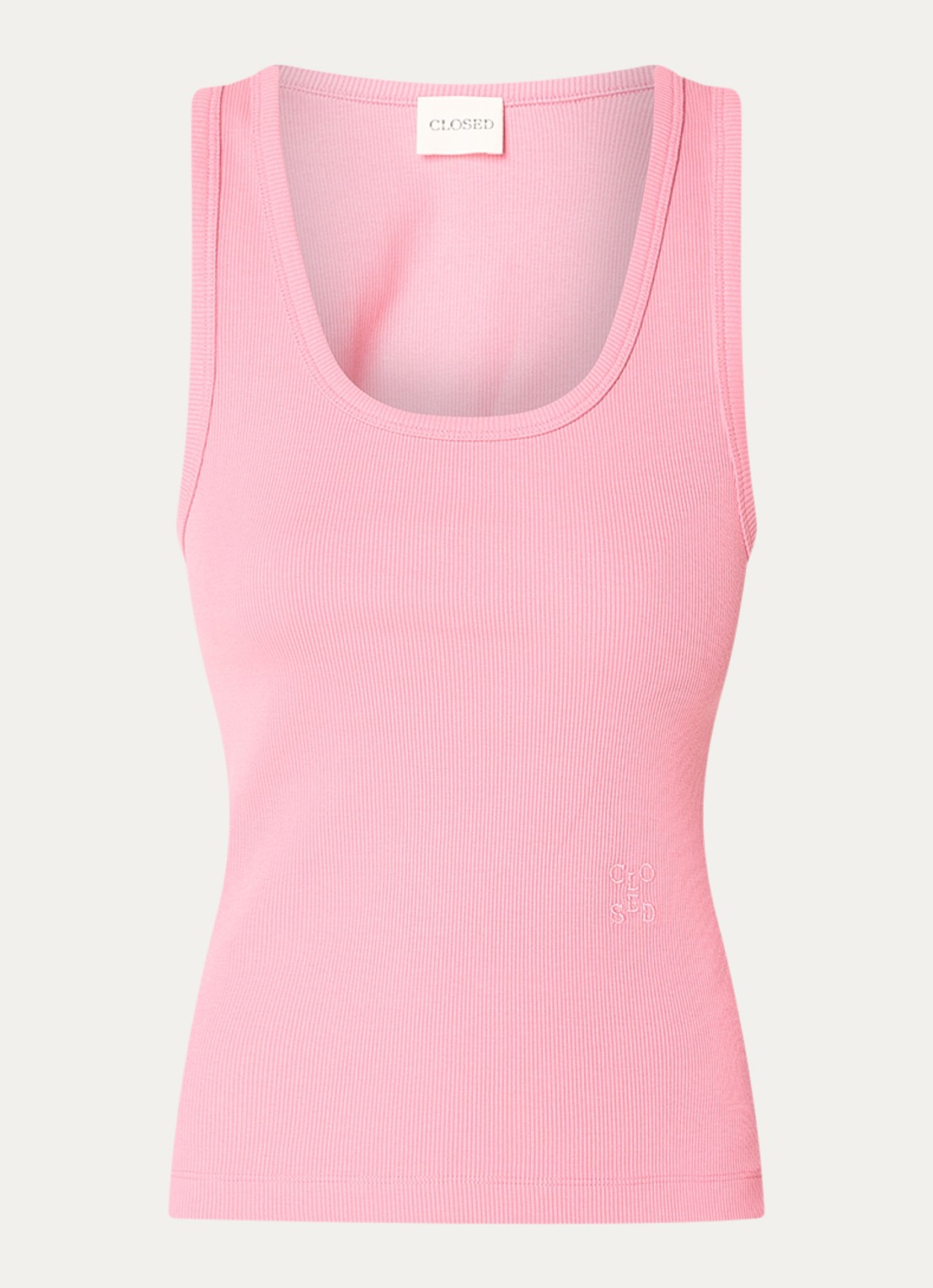 CLOSED Tanktop met ribstructuur en logoborduring  - voorkant roze