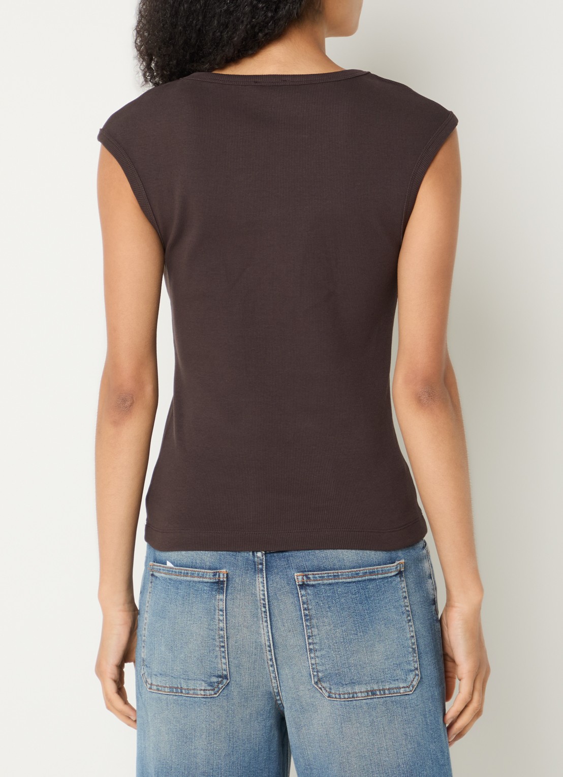 CLOSED Tanktop met ribstructuur en ronde hals - achterkant donkerbruin