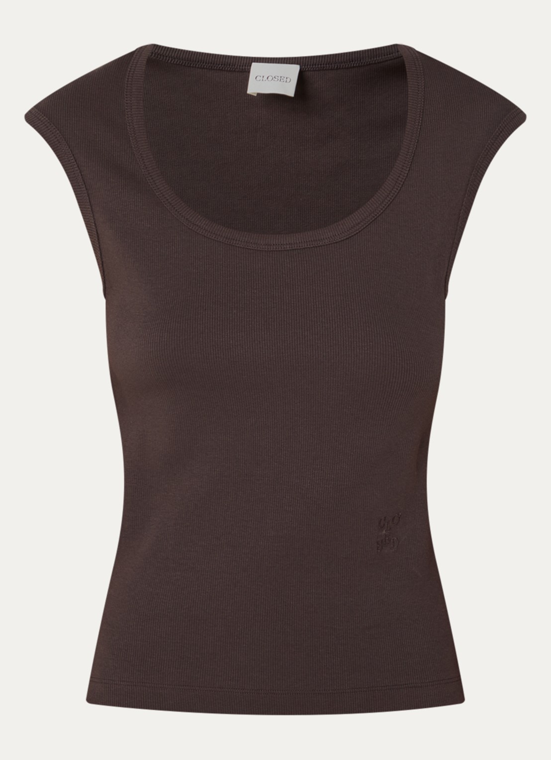CLOSED Tanktop met ribstructuur en ronde hals - voorkant 2 donkerbruin
