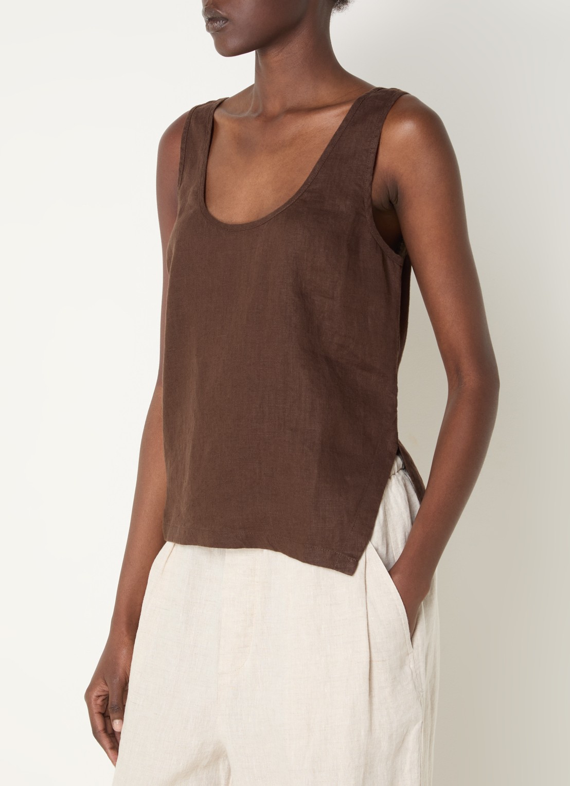 CLOSED Tanktop van linnen - detail bruin
