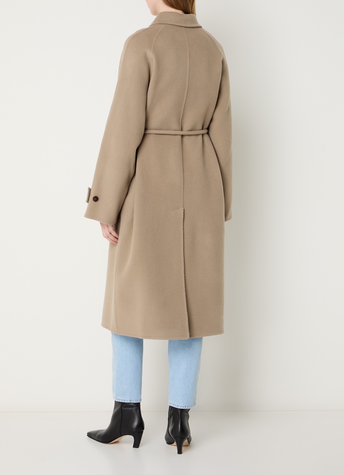 CLOSED Trenchcoat in kasjmierblend met strikceintuur - achterkant 2 donkerbeige